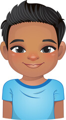 American African little boy face, avatar, black kid head with black and brown short hair cartoon PNG