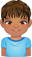 American African little boy face, avatar, black kid head with black and brown short hair cartoon PNG