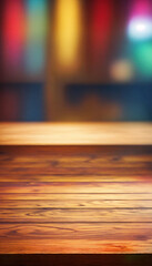 Pretty empty wooden table counter and blurred modern kitchen background
