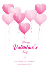 Simple valentine's vector card with watercolor hearts.