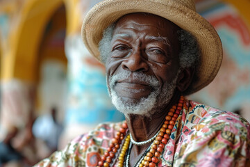 A smiling portrait of an elderly African American man