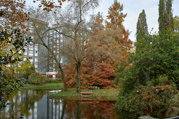 Autumn fills the Castrelos park in Vigo with reddish, ocher and yellow colors in its pond