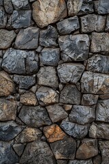 A brick wall made of various rocks and stones