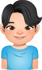 Little boy face, avatar, kid head with short hair wearing blue t shirt cartoon PNG