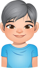 Little boy face, avatar, kid head with short hair wearing blue t shirt cartoon PNG