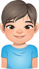 Little boy face, avatar, kid head with short hair wearing blue t shirt cartoon PNG