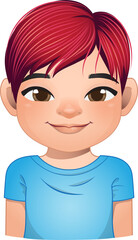 Little boy face, avatar, kid head with short hair wearing blue t shirt cartoon PNG