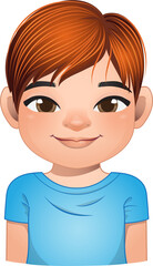 Little boy face, avatar, kid head with short hair wearing blue t shirt cartoon PNG
