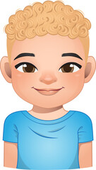 Little boy face, avatar, kid head with short hair wearing blue t shirt cartoon PNG