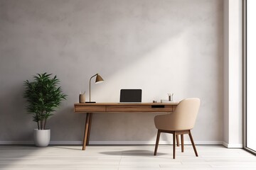 Immerse yourself in a lifelike image of a minimalist office, where every detail has been thoughtfully designed to create a harmonious and inspiring work environment