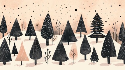 Snowy Landscape With Trees Drawing