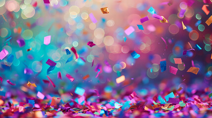 colorful confetti in front of colorful background with bokeh for carnival - obrazy, fototapety, plakaty