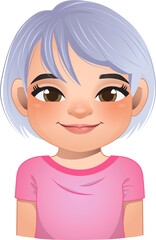 Little girl face, avatar, kid head with short hair cartoon PNG