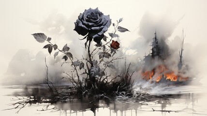 Beautiful Rose Unveiled: A Flawless Charcoal Drawing - AI Generative