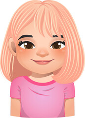 Little girl face, avatar, kid head with short hair cartoon PNG