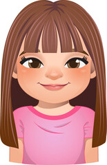 Little girl face, avatar, kid head with long hair cartoon PNG