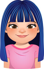 Little girl face, avatar, kid head with long hair cartoon PNG