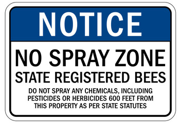 No spraying chemical warning sign no spray zone. State registered bees