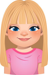 Little girl face, avatar, kid head with long hair cartoon PNG