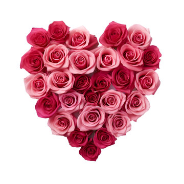 Pink roses forming a love heart symbol on transparent background PNG image
