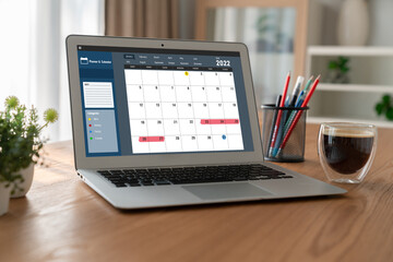 Calendar on computer software application for modish schedule planning for personal organizer and online business - obrazy, fototapety, plakaty