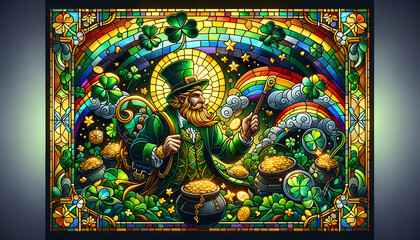 Fototapeta na wymiar stained glass St. Patrick's day leprechaun
