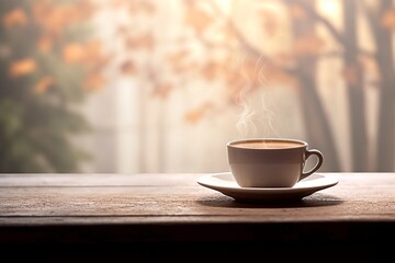 Fototapeta premium Indulge in the visual delight of a perfectly brewed and aromatic cup of coffee resting on a simple and sleek table