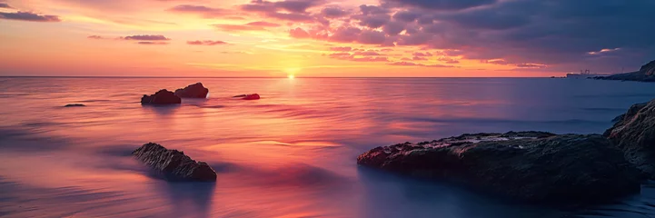 Türaufkleber sunset coast landscape with rocks © Riverland Studio