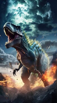 Prehistoric Dinosaur Tyrex In The Middle Of A Storm
