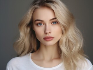 Naklejka premium Portrait of a beautiful young blonde woman with blue eyes