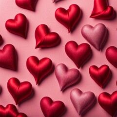 Obraz premium Red silk hearts on a pink concrete background