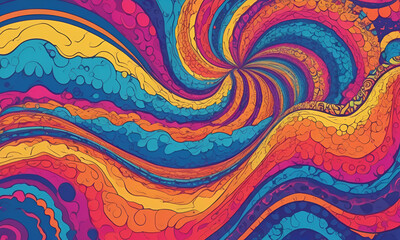 Groovy psychedelic abstract wavy decorative funky background. Hippie trendy design