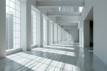 Blank white interior room background ,empty white walls corner and white wood floor contemporary