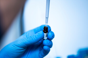 cell culture at the safety cabinet in cell culture laboratory, cancer and medicine research 