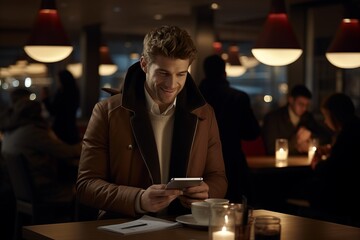 Caucasian male freelancer working remotely, checking news and reading information on laptop computer