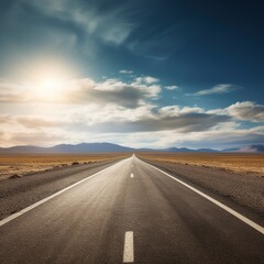 Naklejka premium Long and winding road through a barren desert landscape
