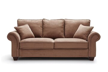 Light brown sofa (couch) isolated on white. - obrazy, fototapety, plakaty