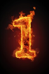 fire number 1 made of fire flames. number one symbol. isolated on black. hot red and orange symbol