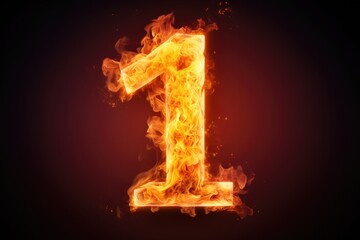 fire number 1 made of fire flames. number one symbol. isolated on black. hot red and orange symbol