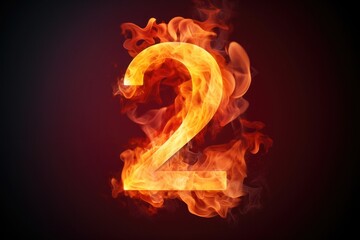 fire number 2 made of fire flames. number two symbol. isolated on black. hot red and orange symbol