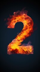 fire number 2 made of fire flames. number two symbol. isolated on black. hot red and orange symbol
