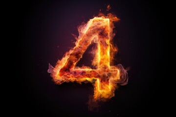 fire number 4 made of fire flames. number four symbol. isolated on black. hot red and orange symbol