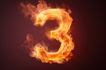 fire number 3 made of fire flames. number three symbol. isolated on black. hot red and orange symbol