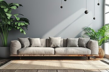 mock up modern interior sofa in living room, empty wall