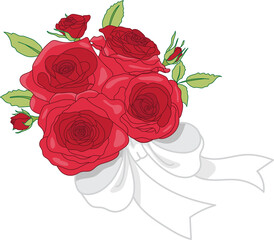 Red rose flower vector illustration isolated on white background, A bouquet of roses flat icon design PNG