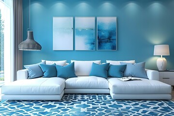 Modern interior of lounge and living room design and blue wall background