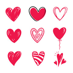 Heart love doodle vector illustration. Love hand drawn icon set. Suitable for valentine day element.