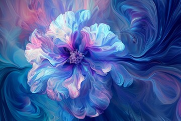 An abstract design with a blue flower in bloom