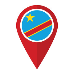 Democratic Republic of the Congo flag on map pinpoint icon isolated.
