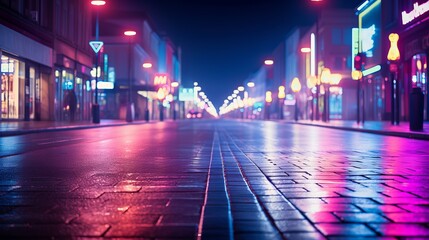 Blurred bokeh lights in vibrant cityscape at night, capturing urban entertainment essence.